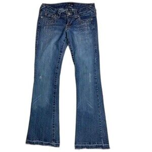 Clothes Compact Size 7 Womens Jeans Bling Flared Low Rise Med Stretch Distress
